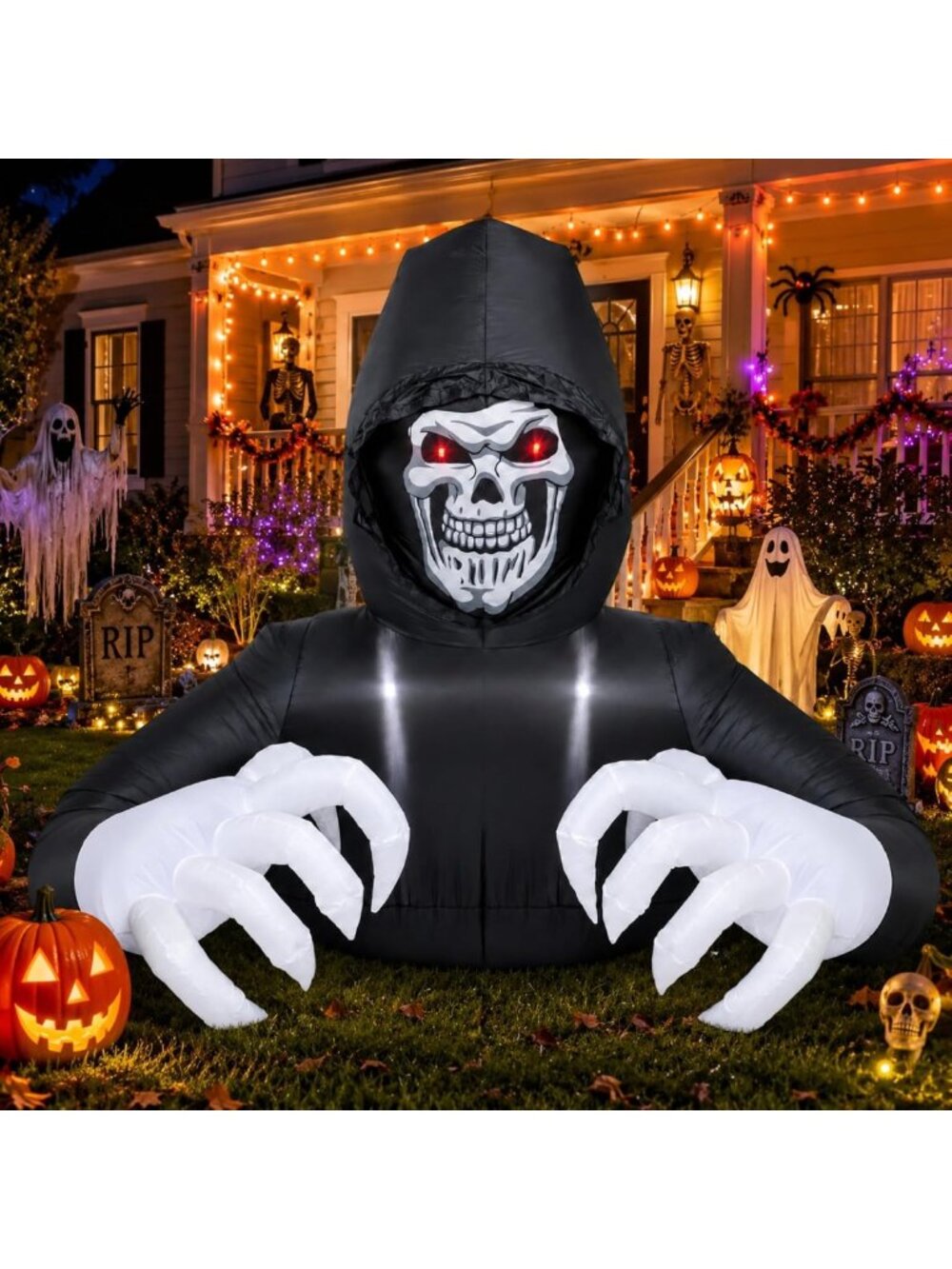Giant 6FT Inflatable Grim Reaper Halloween Decor with LED Lights for Yard